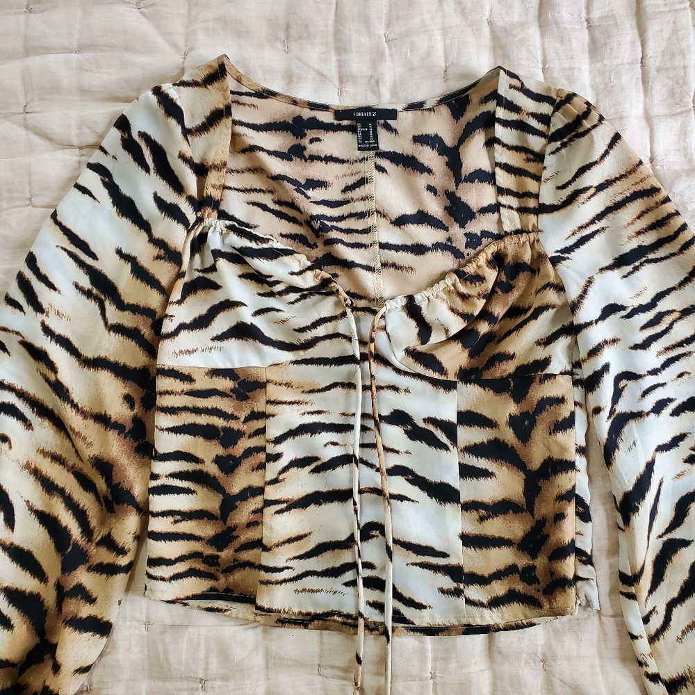 Animal Print Blouse with Flowy Long Sleeves